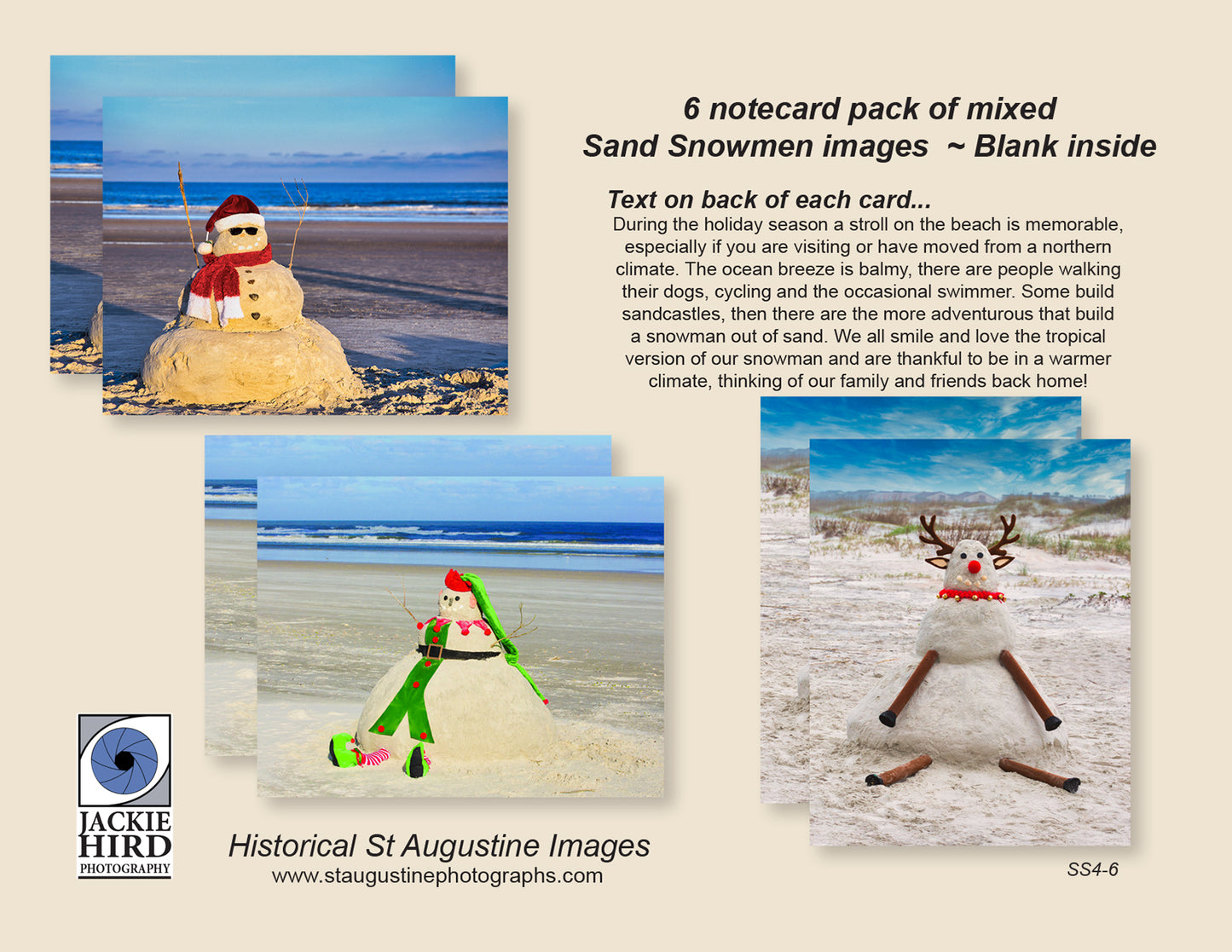 Pack 4 - Sand, Snowman, Notecard, packs, beach, Thank you, greetings, cards