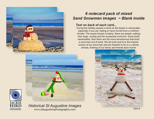 Pack 4 - Sand, Snowman, Notecard, packs, beach, Thank you, greetings, cards