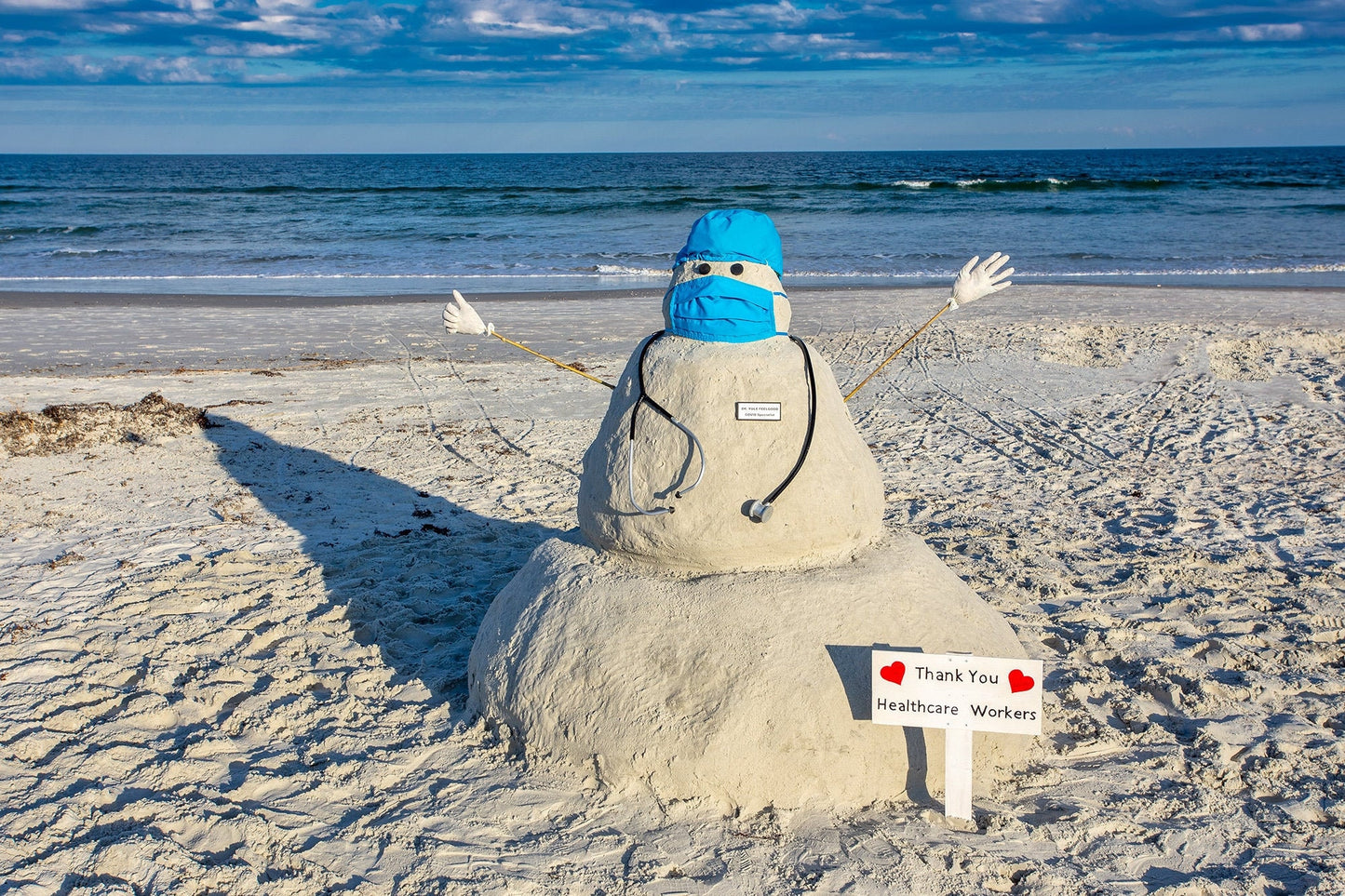 Sand, Snowman, Notecard, packs, beach, Thank you, greetings, cards, covid, essential, workers