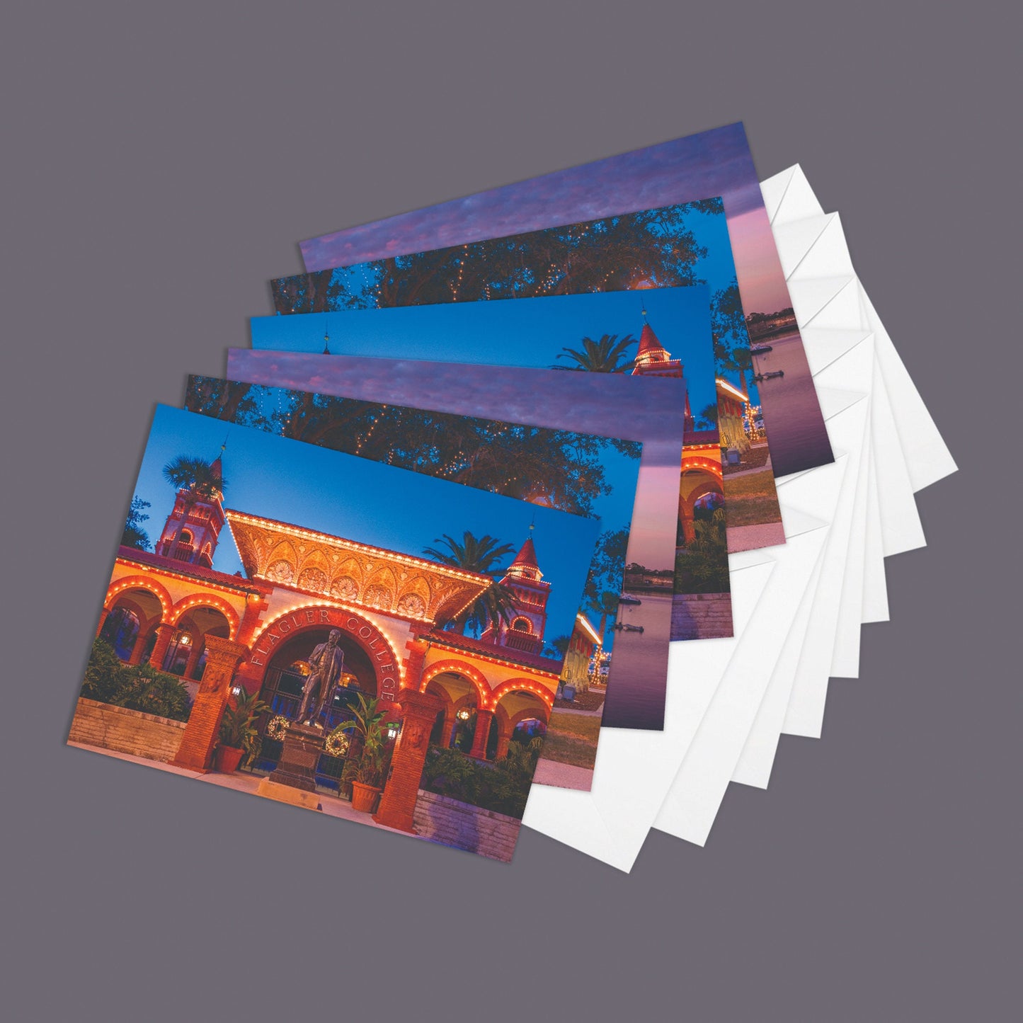 St Augustine Nights of Lights Notecard packs, holiday scenes, white lights, downtown, Christmas, twinkle