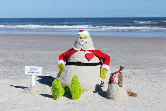 Green Meanie & Dog Sand, Snowman, Notecard, packs, beach, Thank you, greetings, cards
