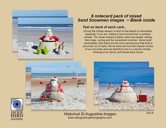 Pack 3 - Sand, Snowman, Notecard, packs, beach, Thank you, greetings, cards