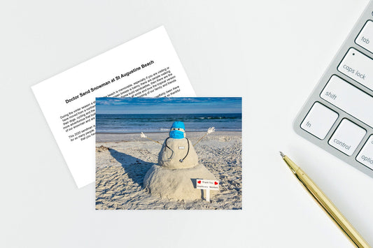 Sand, Snowman, Notecard, packs, beach, Thank you, greetings, cards, covid, essential, workers